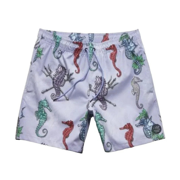 Psycho Tuna Purple Seahorse Mermaid Swim Trunks Board Pool Shorts Size XL NWT - Picture 1 of 4